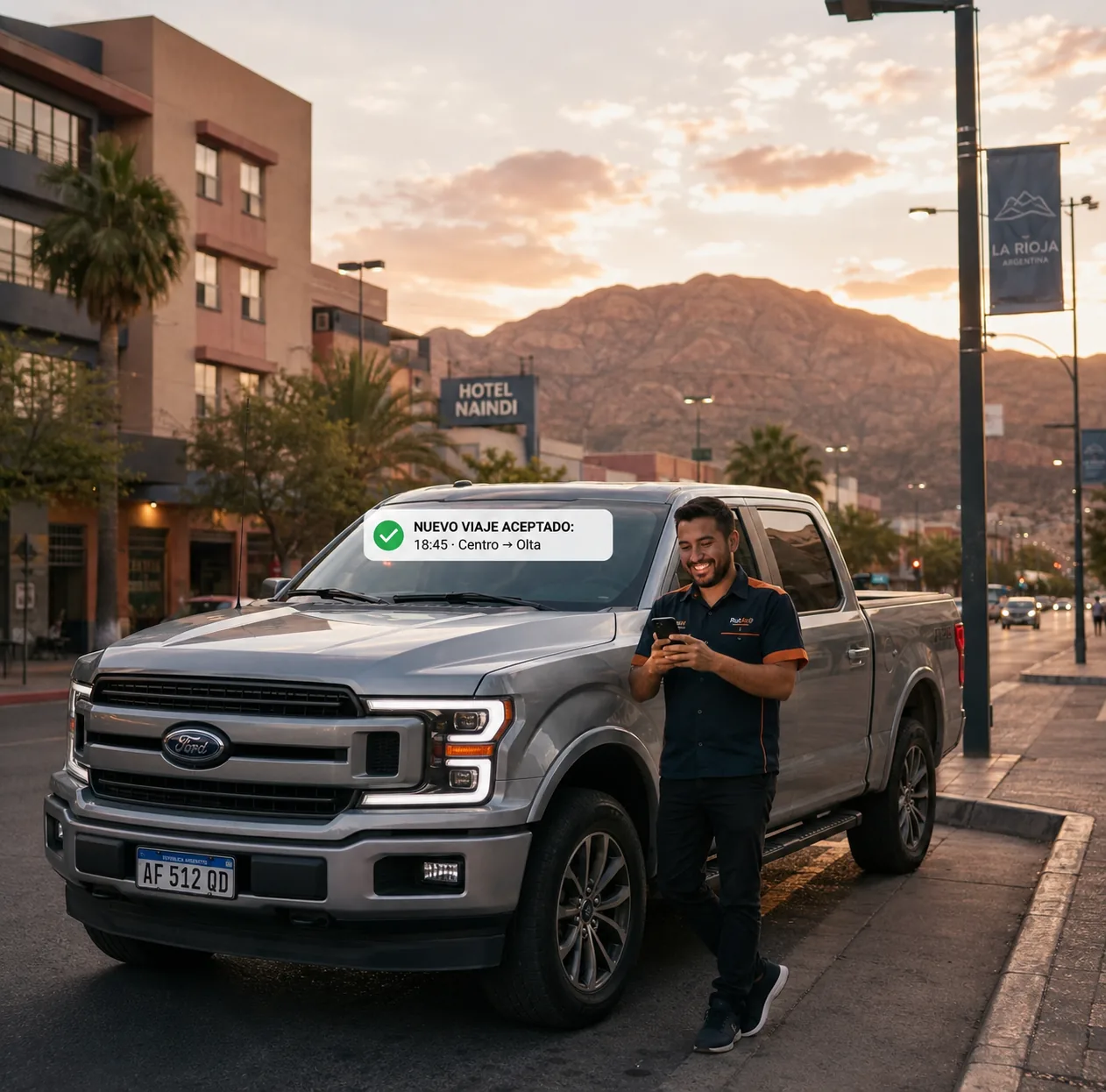 Conductor de RutArg recibiendo un motomandado desde la app