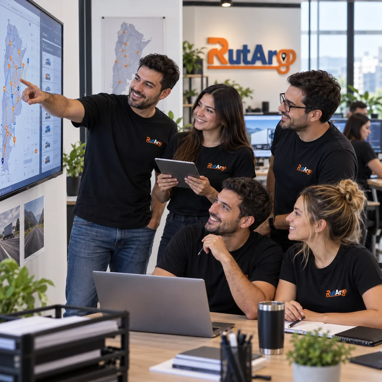 Equipo de RutArg trabajando en las oficinas de La Rioja