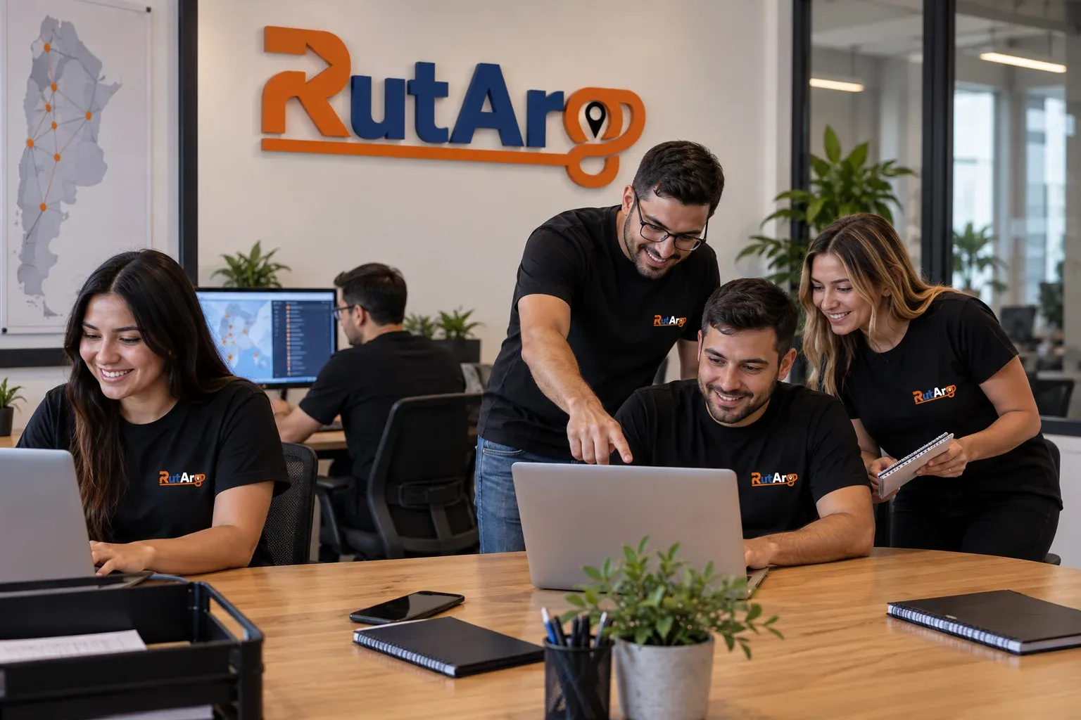 Equipo de RutArg trabajando en las oficinas de La Rioja