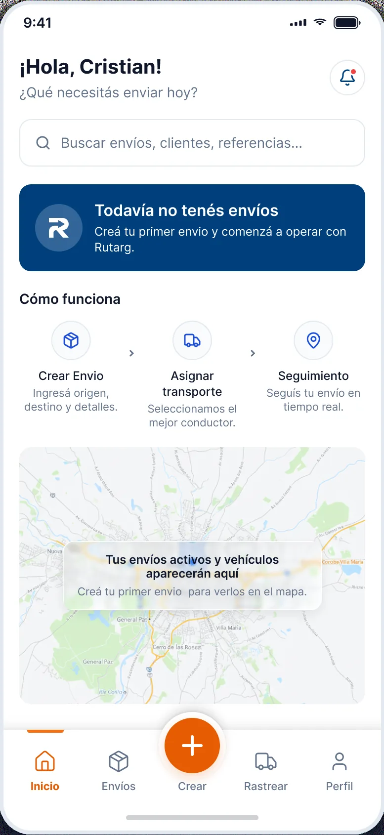 Pedido en curso en la app de RutArg